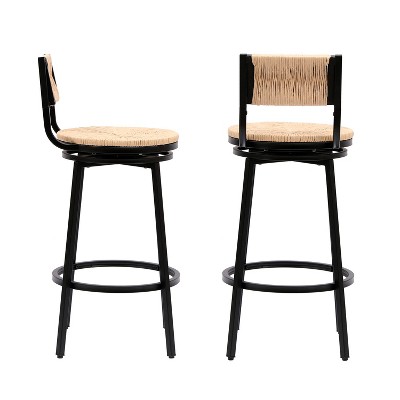 VYNXARIA Bar Stools Swivel Counter Chairs with Metal Frame Set of 2 Hand Woven Paper Rope Dining Barstools for Kitchen Counter,Honey