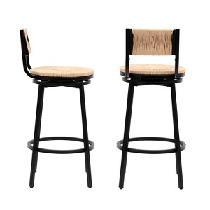 VYNXARIA Bar Stools Swivel Counter Chairs with Metal Frame Set of 2 Hand Woven Paper Rope Dining Barstools for Kitchen Counter,Honey - 1 of 4