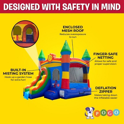 Rainbow Smiley Face Inflatable Bounce House with Slide