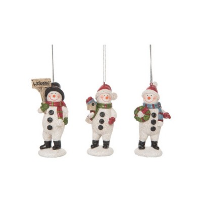 Transpac Resin Textured Snowman Ornament Set of 3 Christmas Home Decorations