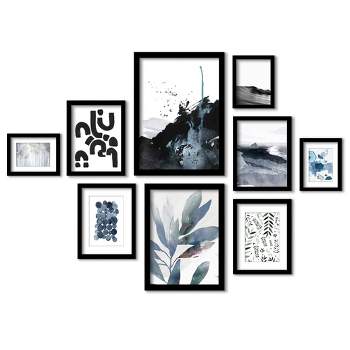 Americanflat Modern (Set Of 9) Abstract Indigo Landscapes Framed Matted Gallery Wall Art Set