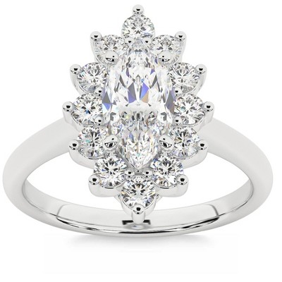 Pompeii3 1 1/2ct Marquise Diamond Halo Engagement Ring 14k Gold Lab Created