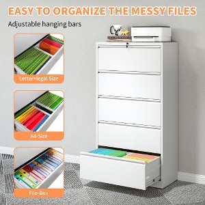 ACEPANO 64.1 in. H Metal Lateral File Cabinet with Lock & 5 Drawers for Office & Home-White - 1 of 4
