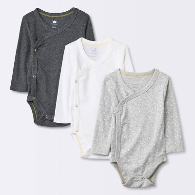 Image of Baby 3pk Long Sleeve Sidesnap Bodysuit - Cloud Island™ Gray Newborn