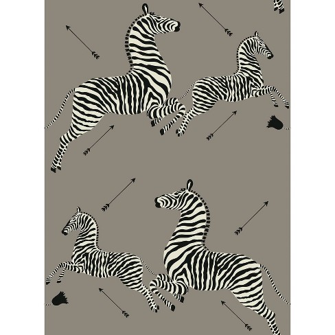 Brewster Zebra Safari Scalamandre Self Adhesive Wallpaper Gray - image 1 of 4