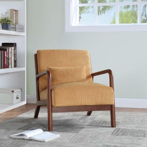 APRILSOUL 32.25"Scandinavian Solid Wood Lounge Chair Ribbed Corduroy Armchair with Lumbar Support - 1 of 4