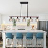 28" Farmhouse Chandelier with 5 Lights, Metal Frame, Faux Wood Beam, Geometric Shades, Adjustable Height for Dining, Kitchen, or Lounge - 3 of 4