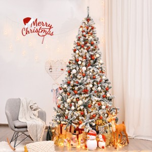 Tangkula Snow Flocked Christmas Tree Hinged Pine Tree with Solid Metal Stand - 1 of 4