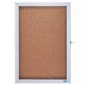 Aarco Products 24"x18" 1-Door Indoor Enclosed Bulletin Board with Aluminum Over Lapping Hinged Door with Lock - 1 of 3