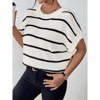 Women's Summer Short Sleeve Pullover Sweater Stripe Crew Neck Lightweight Ribbed Knit Casual Tops - 3 of 4