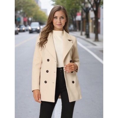 Allegra K Women's Long Sleeves Double Breasted Button Winter Outerwear Pea Coat Small Beige — фото 2