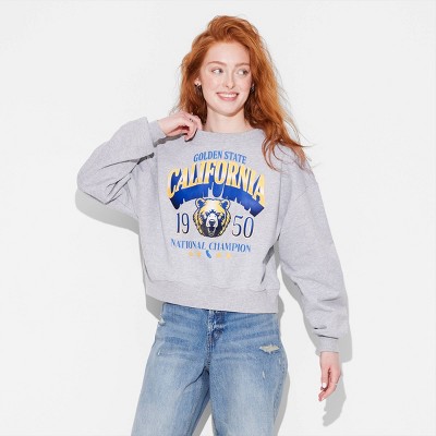 Women's Cali Champs Cropped Fleece Graphic Sweatshirt - Light Gray