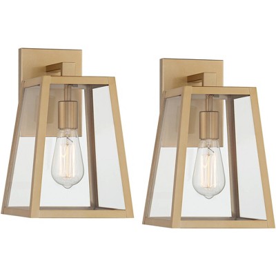 John Timberland Arrington Modern Outdoor Wall Light Fixtures Set of 2 Soft Gold Metal 13" Clear Glass for Post Exterior Barn Deck House Porch Yard