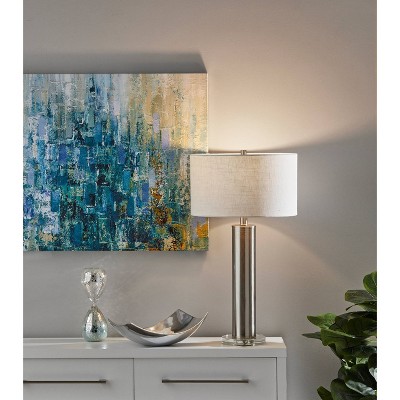 Brushed Steel Table Lamp with White Fabric Shade