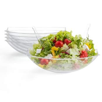 Crown Display 8 Pack Disposable Salad Serving Bowl Oval Stadium Bowl - Plastic Bowl Stadium Oval Chips Dips and Snack Bowl