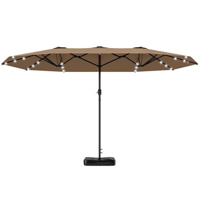 Garden Parasol 14.4 ft. Double-Sided Sun Umbrella with Base, Patio Parasol with LED Solar Lights
