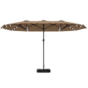 Garden Parasol 14.4 ft. Double-Sided Sun Umbrella with Base, Patio Parasol with LED Solar Lights - 1 of 4
