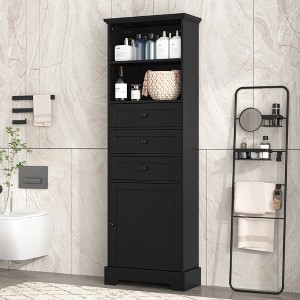 NicBex Tall Bathroom Storage Cabinet,Floor Cabinets with 3 Drawers and Adjustable Shelves for Bathroom,Black - 1 of 4