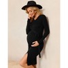 Maternity Cable Knit Sweater Long Sleeve Bodycon Dress V Neck Fall Casual Slit Midi Dress Baby Shower Photoshoot Belt - 2 of 4