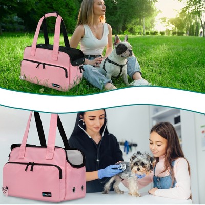 PetAmi Small Dog Purse Carrier, Soft Portable Pet Puppy Cat Travel Handbag Tote, Airline Approved Breathable Pockets Fleece Bed (Pink)