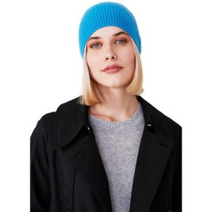 Style Republic Women’s 100% Pure Cashmere Fully Ribbed Beanie - Neon Blue - 1 of 2