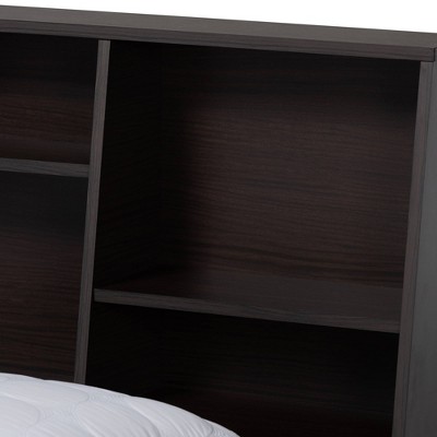 Ergonomic Queen Geoffrey Dark Brown Wood Storage Bed with Bookcase Headboard