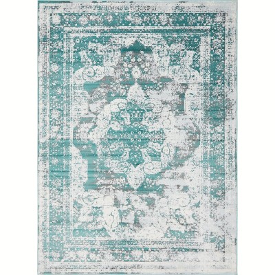 Turquoise and Light Blue Synthetic Low Pile Area Rug