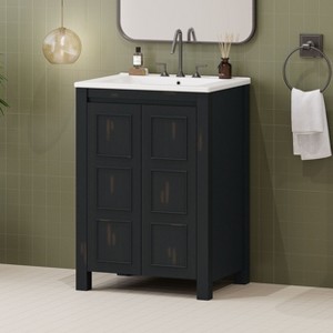 NicBex 24/30/36/48/72" Vintage Style Bathroom Vanity with Ceramic Sink,Matte Black Storage Cabinet for Bathroom,4"Faucet Hole(Faucet Not Included) - 1 of 4