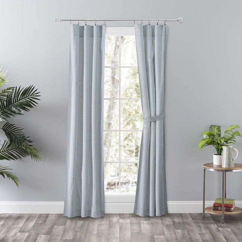 Ellis Curtain Plaza Classic Ticking Stripe Printed on Natural Ground 3" Rod Pocket Tailored Panel Pair Blue, 2 of 5