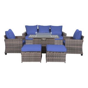 Decksplore 6-Piece Outdoor Patio Furniture Set with Fireplace Table All-Weather  Conversation Set for Porch, Balcony, Garden, Deck or Backyard - 1 of 4