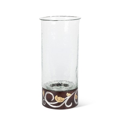 GG Collection 16-Inch Tall Gold Leaf Mango Wood Inlay Candleholder