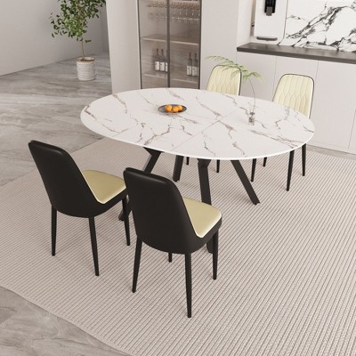 NicBex 47-63" Dining Table Set for 4 Modern Extendable Dining Table Metal Legs with 4 PU Chairs