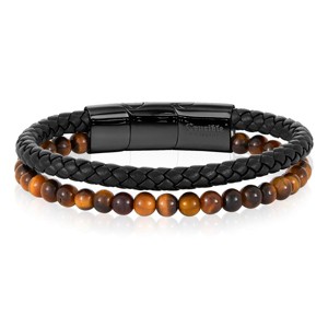 Crucible Men's Tiger Eye Stone Bead and Leather Bracelet - 8.25" + 0.5" Ext - 1 of 4