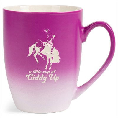 100 North Bucking Bronco 10 Ounce Pink and White Two Toned Ombre, Comfortably Fits Your Hands, Ceramic Tea Coffee Cup Mug, A Little Cup Of Giddy Up