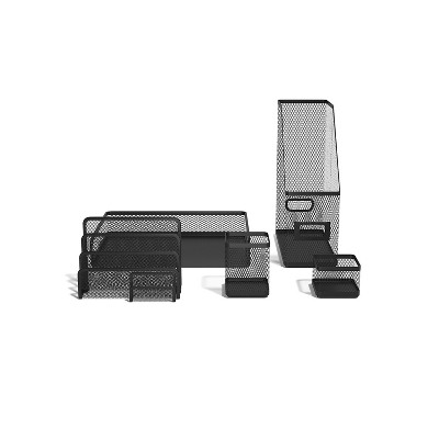Matte Black Metal Mesh 5-Piece Desk Organizer Set
