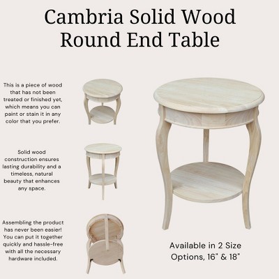 Cambria Classic Round Solid Parawood End Table in Unfinished Wood