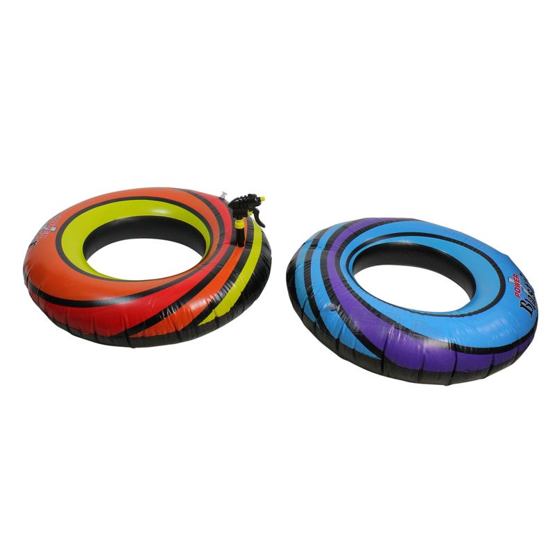 Swimline Set of 2 Water Sports Inflatable Power Blaster Swimming Pool Inner Tube Squirters 40" - Blue/Orange, 1 of 4