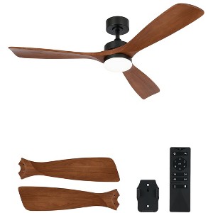 Aoibox 52 Inch Wood Ceiling Fan with Lights and Remote, 6 Speed Reversible DC Motor, 3CCT, for Indoor Outdoor Farmhouse Patios, Walnut - 1 of 4