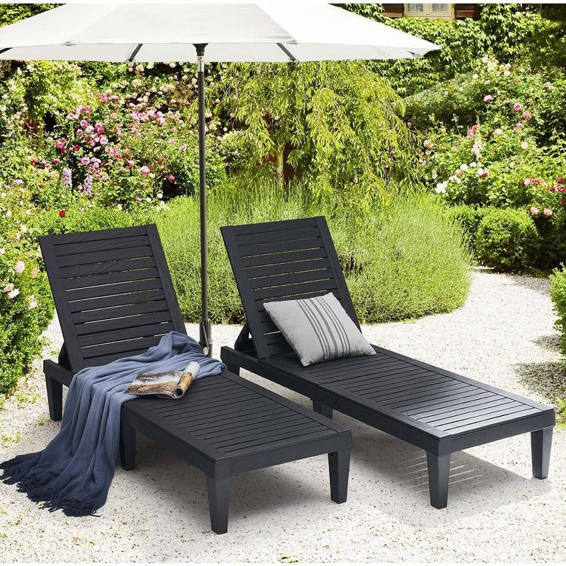 Nestl Waterproof Chaise Lounge Chair, Adjustable Lightweight Black Outdoor Patio Chairs, 2 of 9
