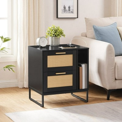 Nightstand, End Table with Charging Station, Side Table with Storage Compartment and 2 Drawers