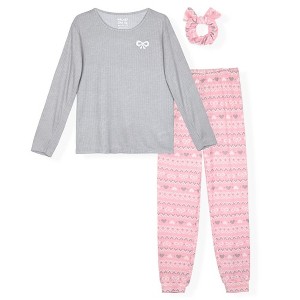 Sleep On It Girls 2-Piece Hacci Pajama Set with Matching Scrunchie - 1 of 4