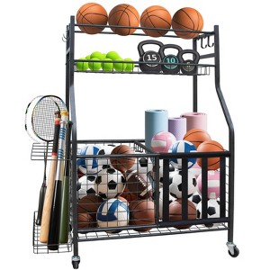 ORRD Garage Sports Equipment Organizer, Ball Storage Rack & Rolling Cart with Wheels, Indoor/Outdoor - 1 of 4