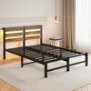 Full Size Metal Bed Frame with Wooden Headboard, RGB Lights, Charger, Storage Shelf, Noise-Free, No Box Spring Needed,Rustic Brown - 3 of 4