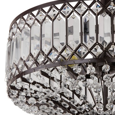 Elegant Hollywood Bronze & Glass Drum Ceiling Light with K-9 Crystals
