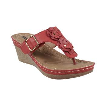 Gc Shoes Flora Coral 9.5 Flower Comfort Slide Wedge Sandals : Target