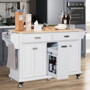 Wood Top Kitchen Island Cart with Wheels, Drawers, Spice Rack, Rolling Storage Cabinet for Kitchen or Dining – The Pop Home - 1 of 4