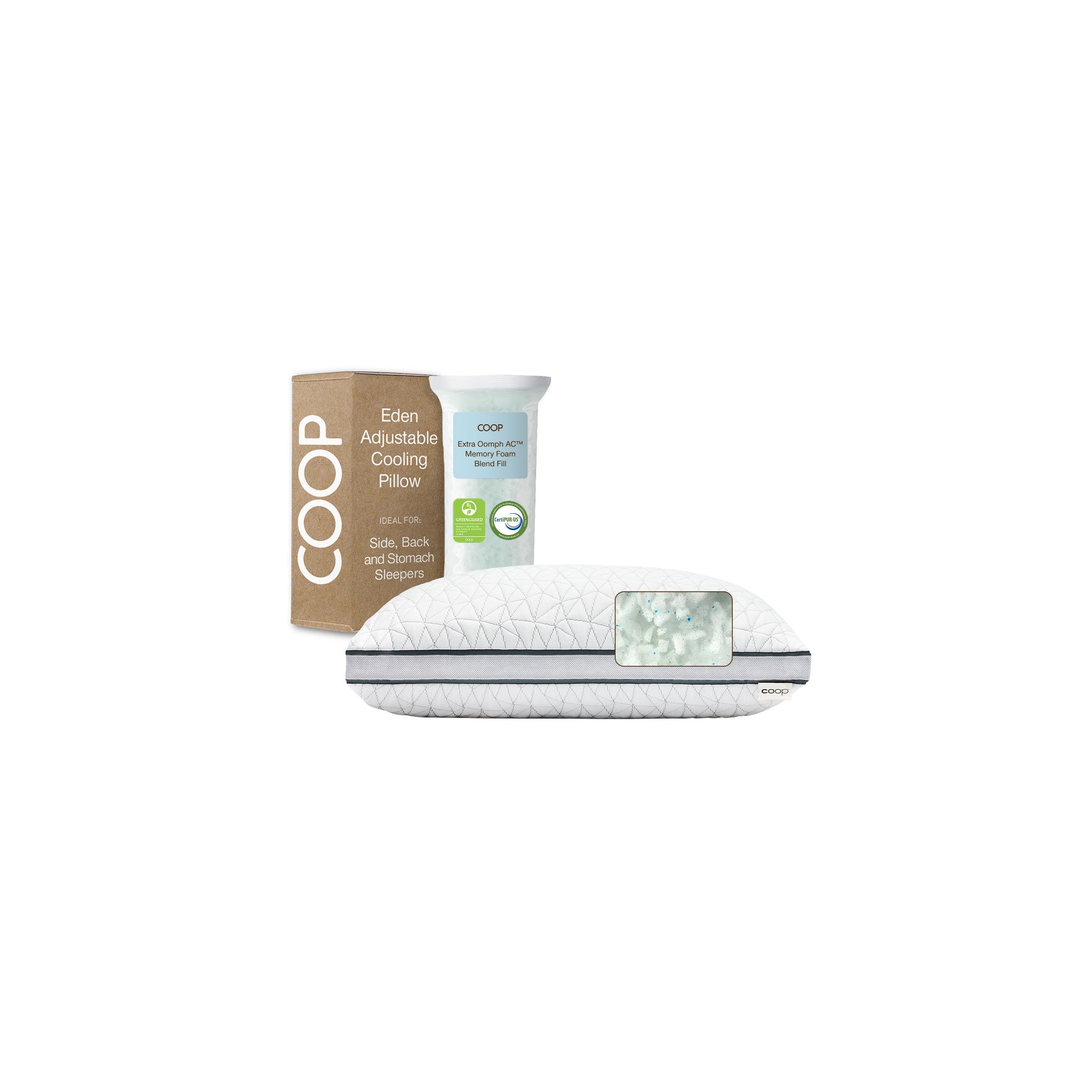 Coop Sleep Goods The Eden Cool Adjustable Pillow, Queen Size for Sleeping on Back, Stomach and Side Sleeper- Medium Soft Memory Foam Cooling Gel