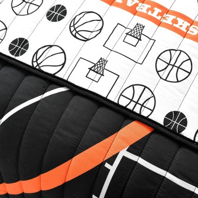 Twin Black and Orange Reversible Microfiber Basketball Quilt Set