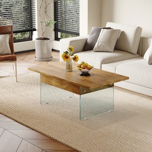 KTMBDW Coffee Table, Lift Top Coffee Tables for Living Room, Rising Dining Table with Hidden Compartment and Tempered Glass Legs - 1 of 4