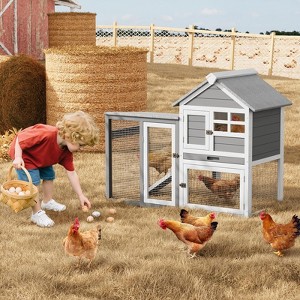 Rabbit Hutch Bunny Cage Indoor Outdoor, Small Wooden Chicken Coop, with Waterproof Roof, Pull Out Tray and Anti-Slip Ramp - 1 of 4